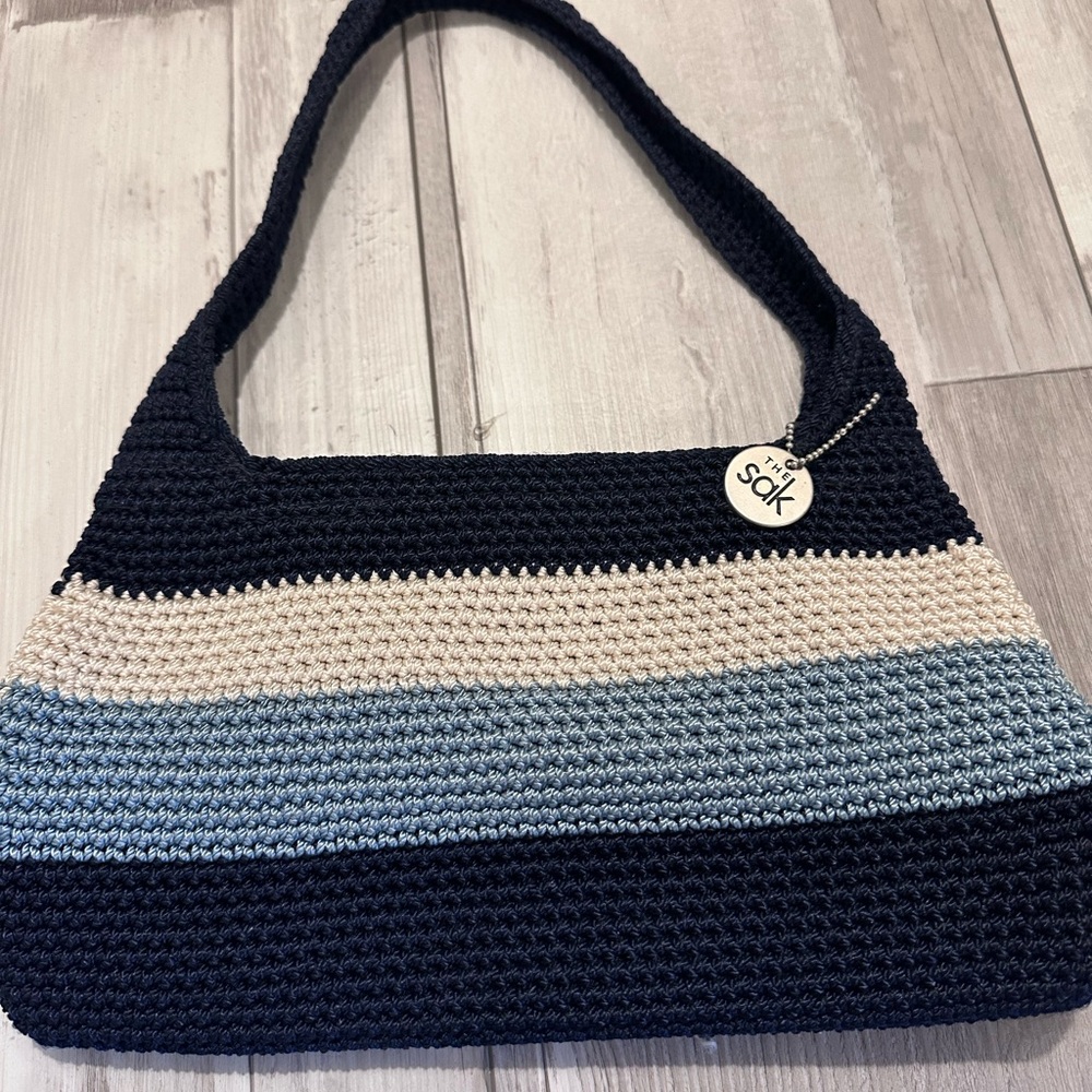 The Sak Crochet Shoulder Bag - Black, Cream, Blue